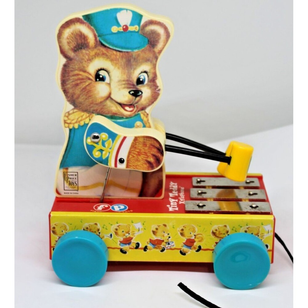 Fisher Price Pull Along Tiny Teddy Bear Playing Xylophone Reproduction 2005 Toy